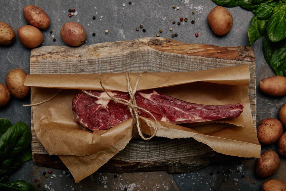 Raw Steak In Butcher Paper